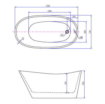 Wiesbaden Trapeze vrijstaand acryl ligbad 150 x 72 wit