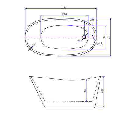 Wiesbaden Trapeze vrijstaand acryl ligbad 170 x 77 wit