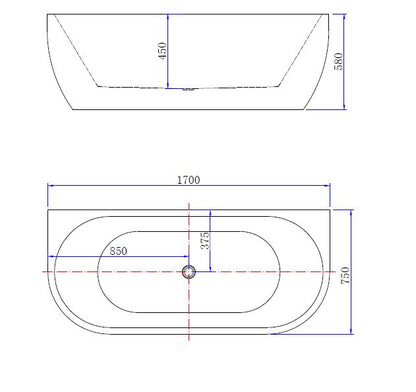 Wiesbaden Wall half-vrijstaand acryl ligbad 170x75 cm wit
