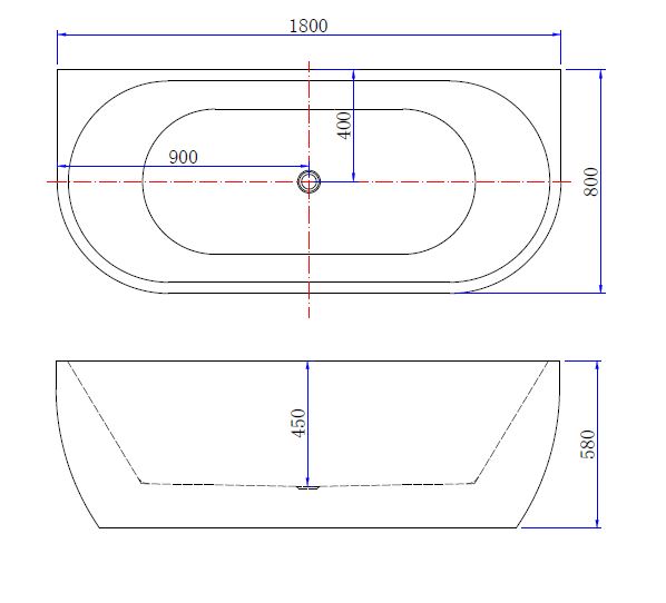 Wiesbaden Wall half-vrijstaand acryl ligbad 180x80 cm wit