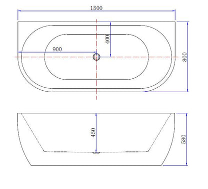 Wiesbaden Wall half-vrijstaand acryl ligbad 180x80 cm wit