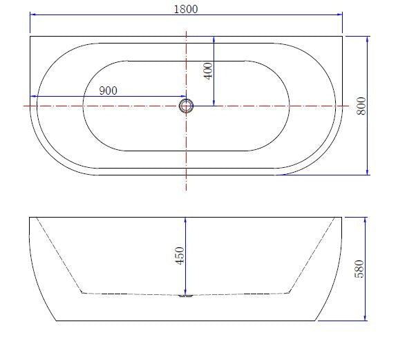 Wall half-vrijstaand ligbad acryl 180 x 80 x 58 cm mat wit 8719956083167