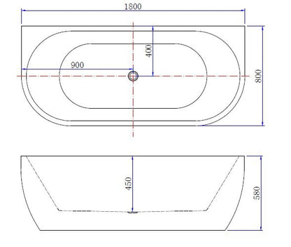 Wall half-vrijstaand ligbad acryl 180 x 80 x 58 cm mat wit 8719956083167