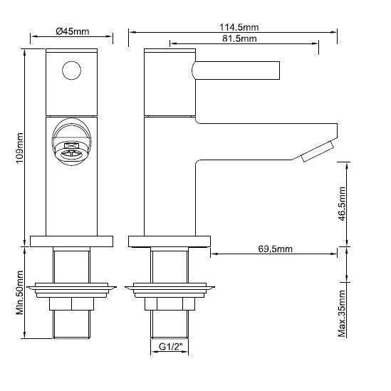 Wiesbaden Amador toiletkraan 1/2'' zwart