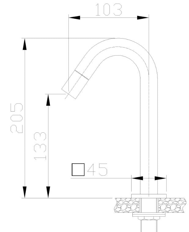 Wiesbaden Kappa toiletkraan staand gebogen vierkant chroom