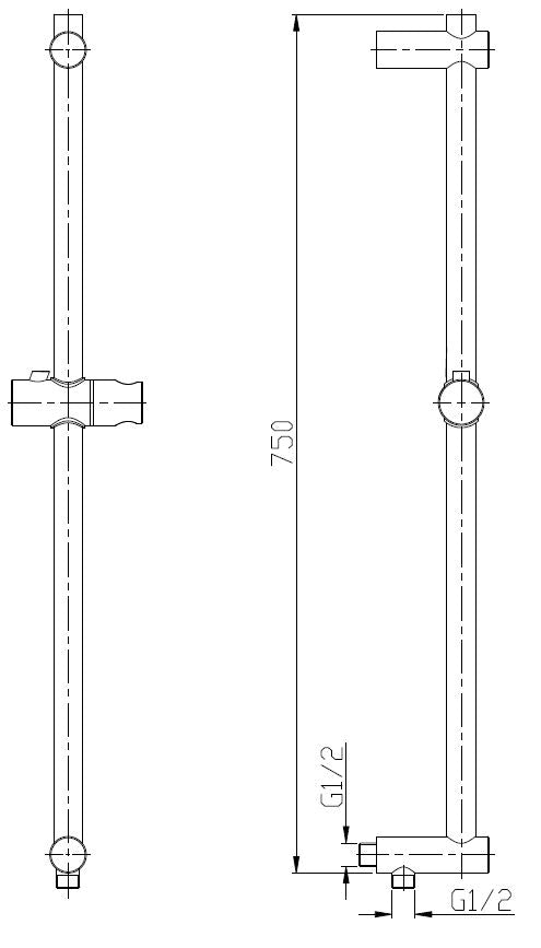 Wiesbaden 304 RVS losse glijstang met wateruitgang 75cm