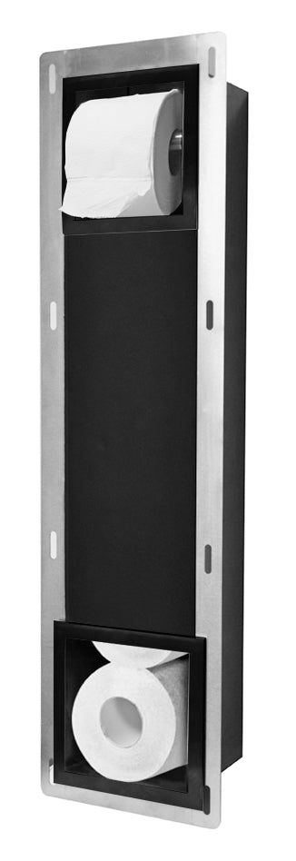 Sunk toiletrolhouder met klep en reserve toiletrolhouder zwart
