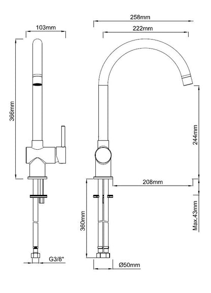 Wiesbaden Caral keukenmengkraan mat-zwart