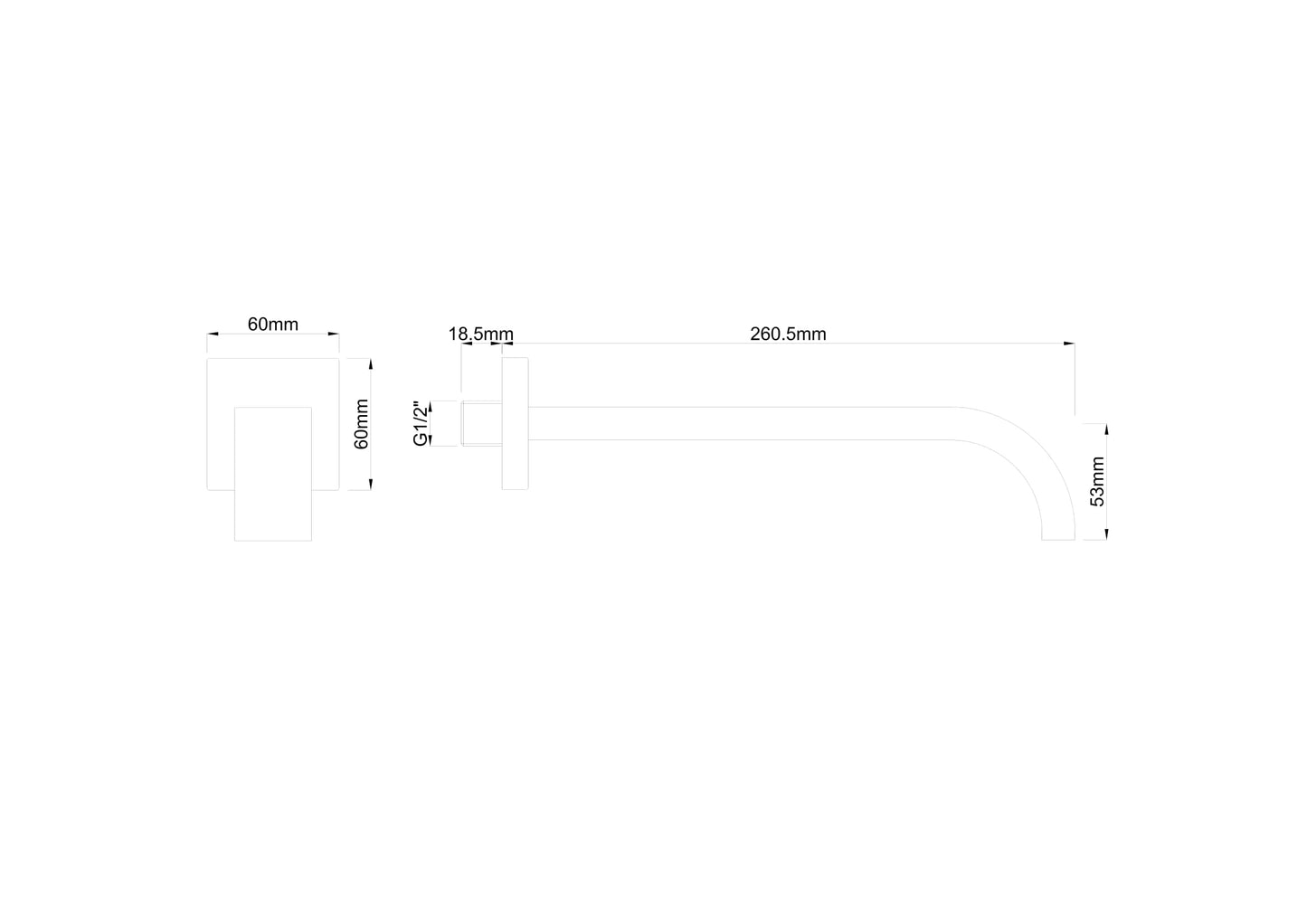 Rombo inbouw uitloop 25 cm zwart
