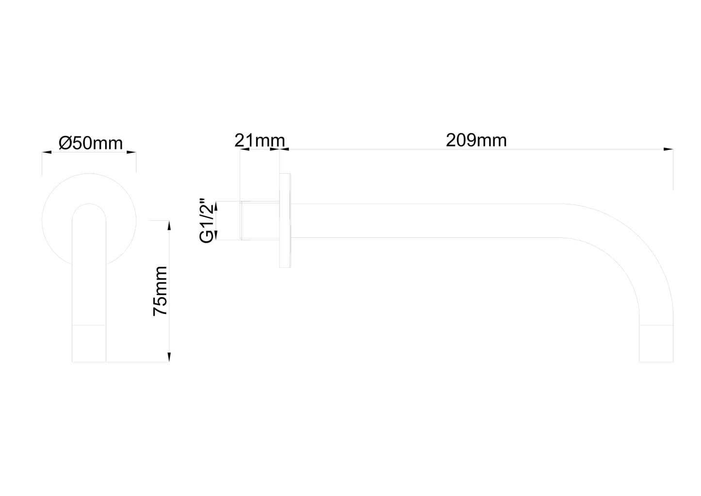 Slim inbouw uitloop 20 cm zwart