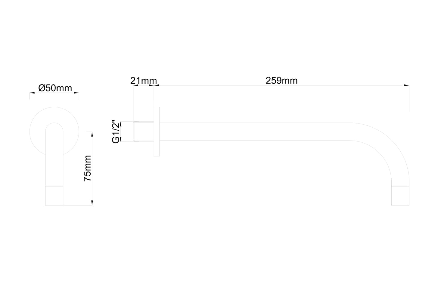 Slim inbouw uitloop 25 cm zwart