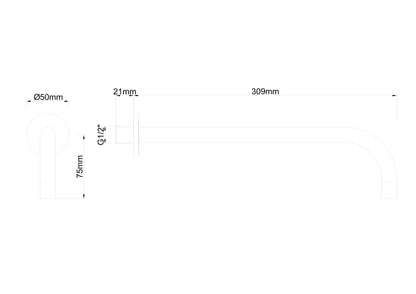 Slim inbouw uitloop 30 cm zwart
