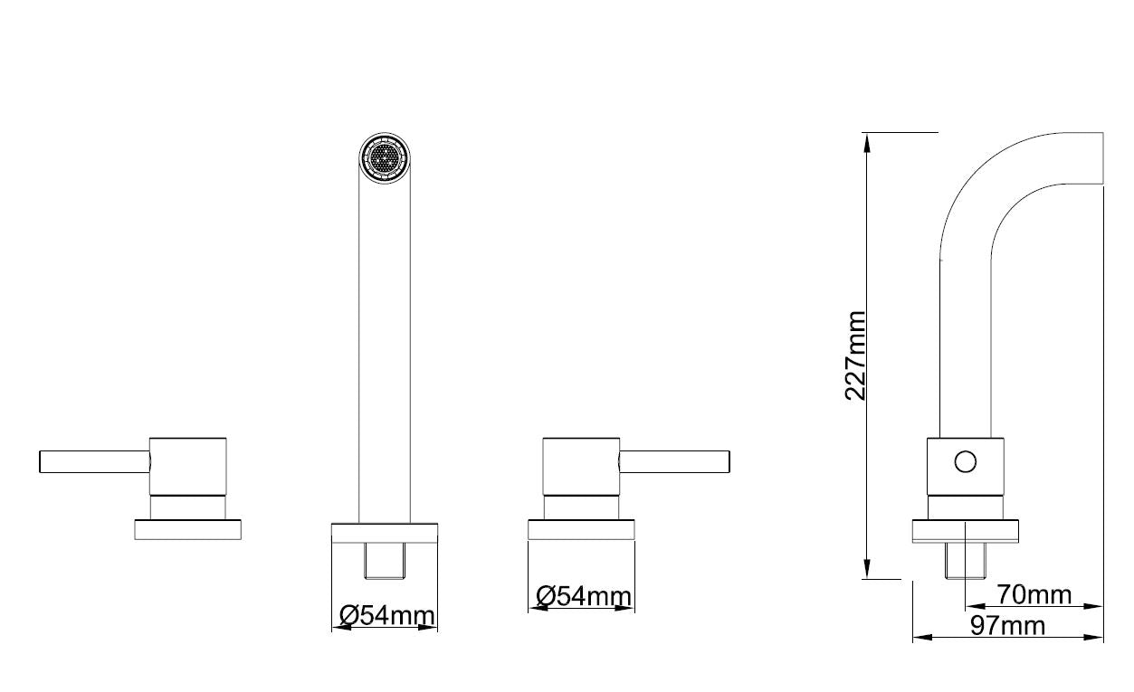 Wiesbaden Caral 2-knops wastafel-afbouwdeel matzwart