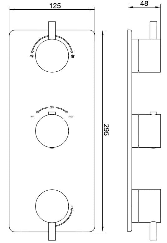 Caral inbouw douchekraan afbouwset 3-weg zwart 8719743067806