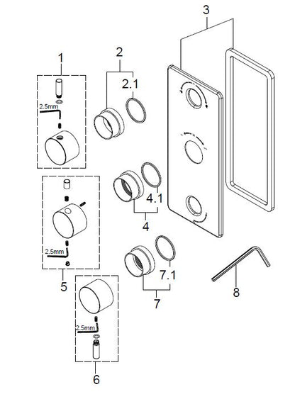 Caral inbouw douchekraan afbouwset 3-weg RVS look 8718858078851