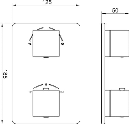 Wiesbaden Rombo afbouwdeel inbouwthermostaat 2 weg geborsteld staal
