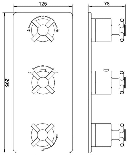 Wiesbaden Cross afbouwdeel inbouwthermostaat 3 weg chroom