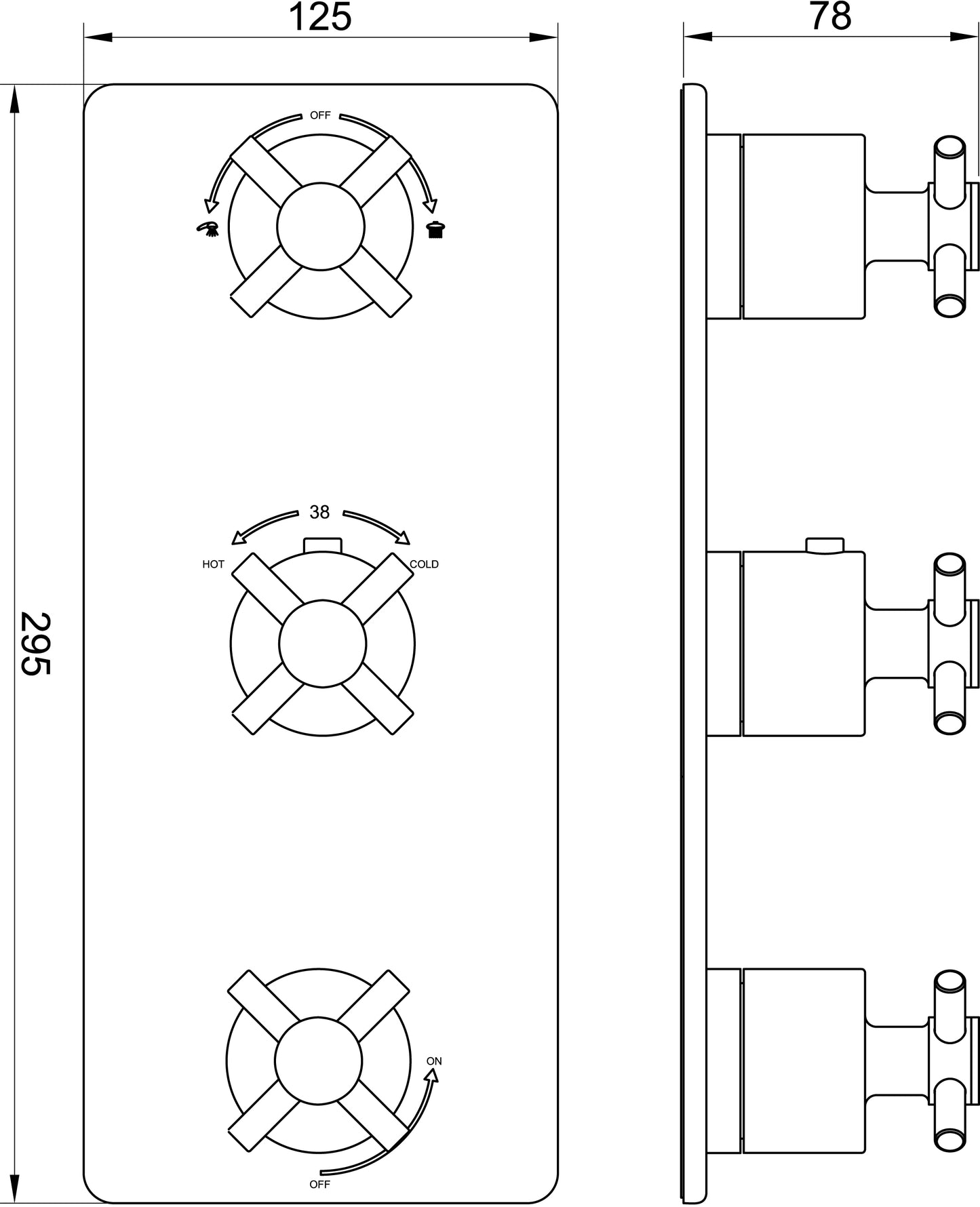 Wiesbaden Cross afbouwdeel inbouwthermostaat 3 weg geborsteld staal