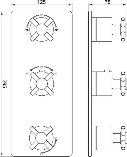 Wiesbaden Cross afbouwdeel inbouwthermostaat 3 weg geborsteld staal