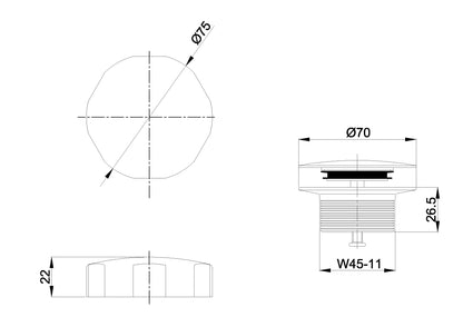Wiesbaden knop/plug badoverloopcomb. geborsteld koper