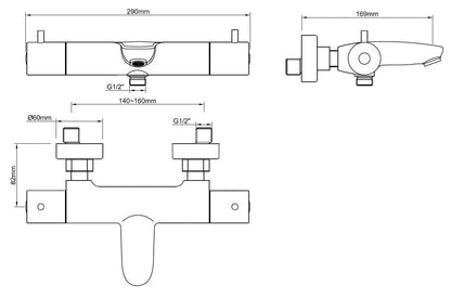 Caral thermostatische badmengkraan 15 cm zwart 8719323038349
