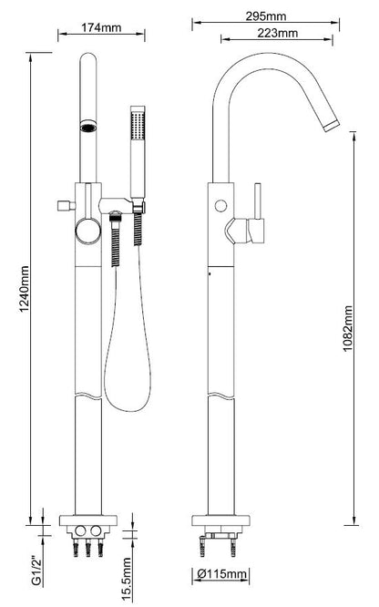 Caral vrijstaande badmengkraan zwart 8719743064850