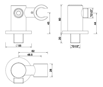 Wiesbaden luxe doucheaansluiting+kantelb.opsteek 1/2'' zwart