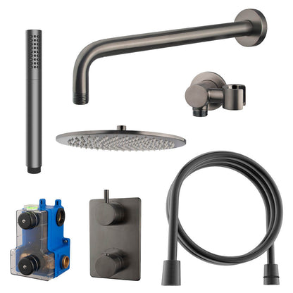 Wiesbaden Caral inbouwthermostaat compleet met hoofddouche 30 cm en staafhanddouche gunmetal