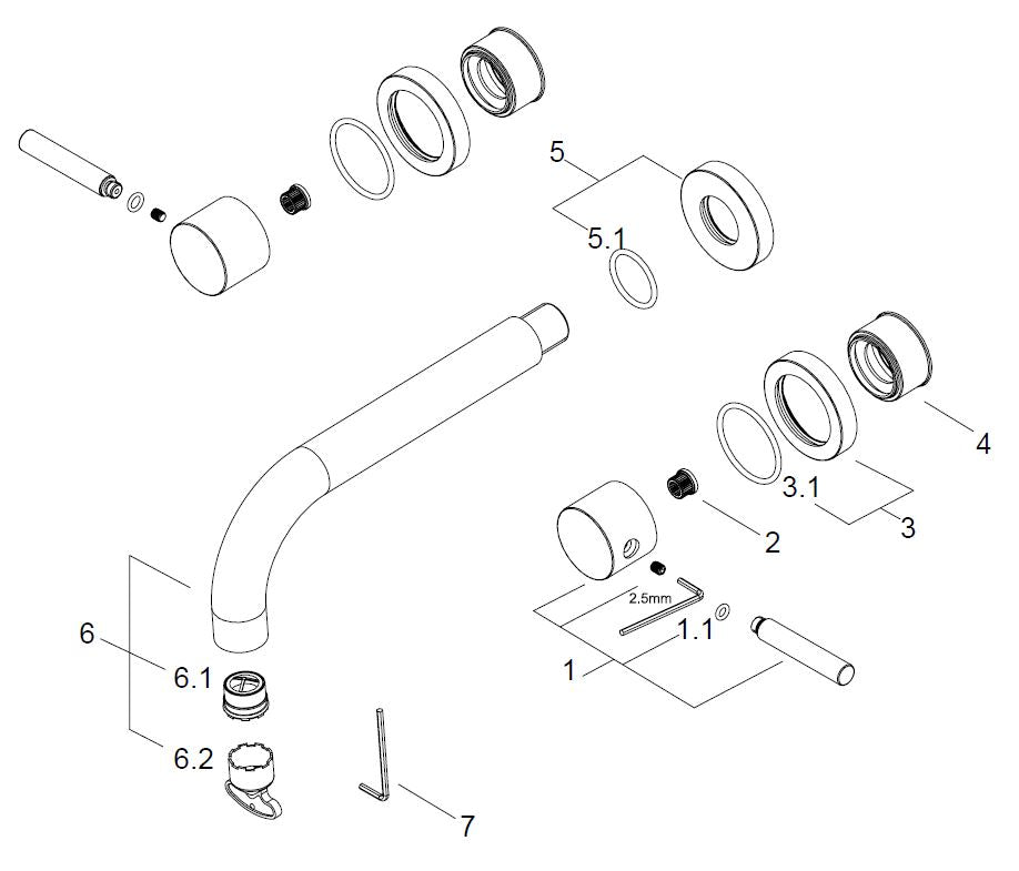 Caral inbouw wastafelkraan afbouwset 2-knops RVS look 8719323030077