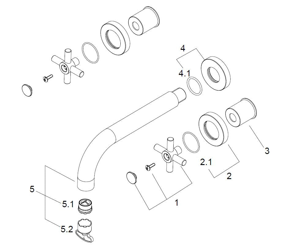 Cross inbouw wastafelkraan afbouwset 2-knops RVS look 8719323030091