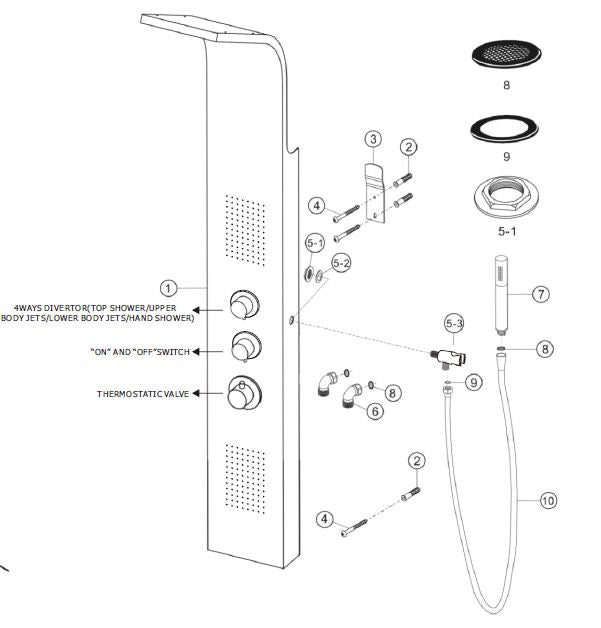 Wiesbaden Erie RVS douchekolom + therm.kraan