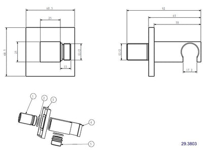 Wiesbaden luxe muur doucheaansluiting+opsteek vierk.1/2'' chr.