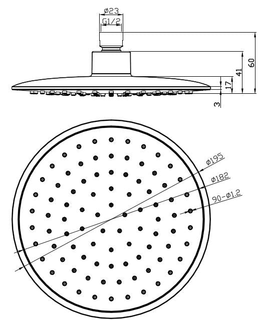 Wiesbaden ABS hoofddouche rond 200mm chroom/grijs