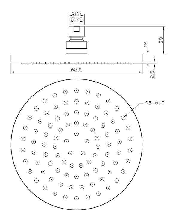 Wiesbaden luxe mess.hoofddouche rond 200mmx12mm mat-zwart