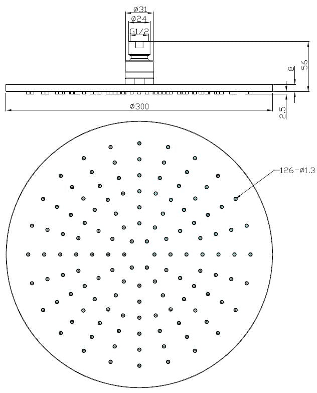 Wiesbaden luxe mess.hoofddouche rond 300mmx8mm chroom