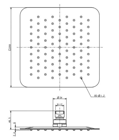 Wiesbaden UFO Luxe hoofddouche vierkant 200mm Ultra plat chroom