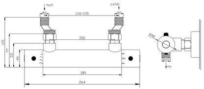 Wiesbaden Rio Therm.douchemengkraan 15cm geborsteld staal
