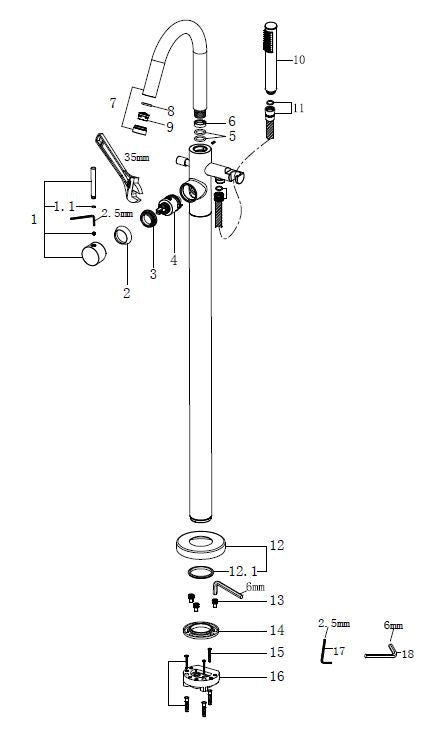 Wiesbaden Caral vrijstaande badmengkraan compleet geborsteld staal