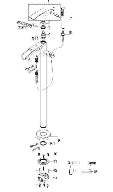 Wiesbaden Lima vrijstaande badmengkraan waterval compleet geborsteld staal