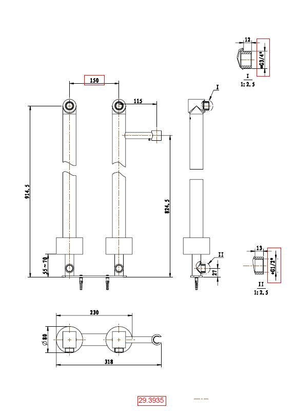 Caral staande badkraankoppelingen chroom