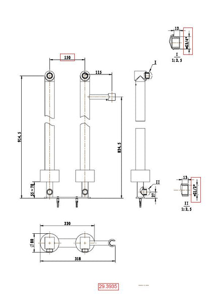 Caral staande badkraankoppelingen chroom