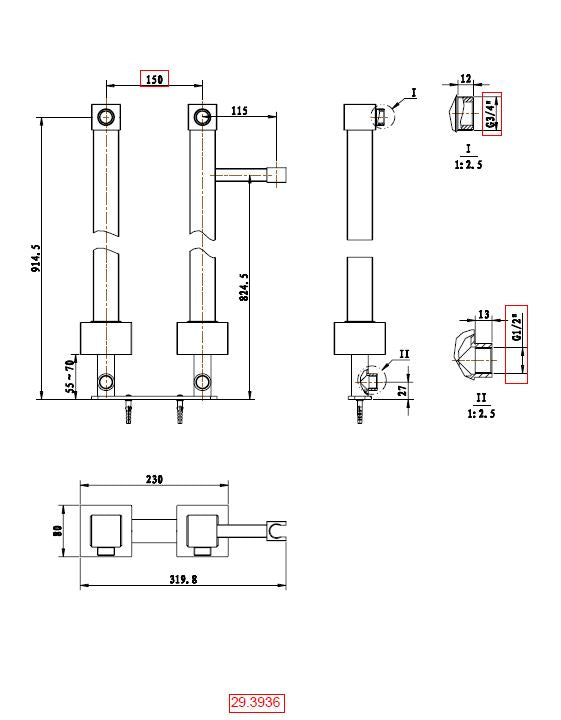Rombo staande badkraankoppelingen chroom