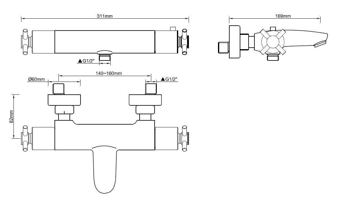 Cross thermostatische badmengkraan 15 cm chroom 8719323037359