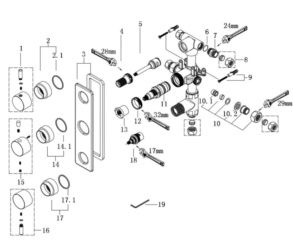 Caral inbouw douchemengkraan 3-weg compleet chroom