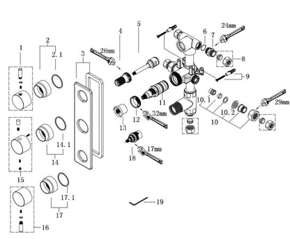 Caral inbouw douchemengkraan 3-weg compleet chroom