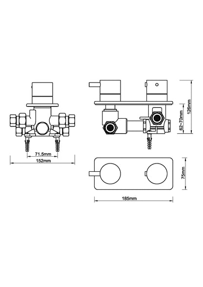 Wiesbaden Caral inbouw 2-wegs douchethermostaat rond geborsteld staal