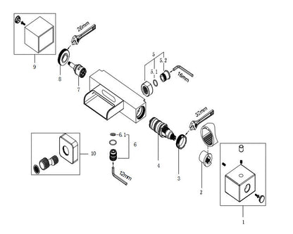 Wiesbaden Rombo thermostatische badmengkraan waterval chroom