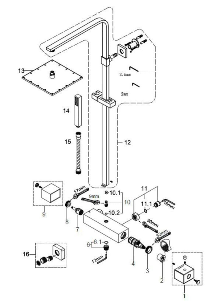 Rombo thermostatische doucheopbouwset 20 cm chroom 8718053678337