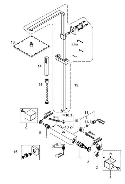 Rombo thermostatische doucheopbouwset 20 cm chroom 8718053678337