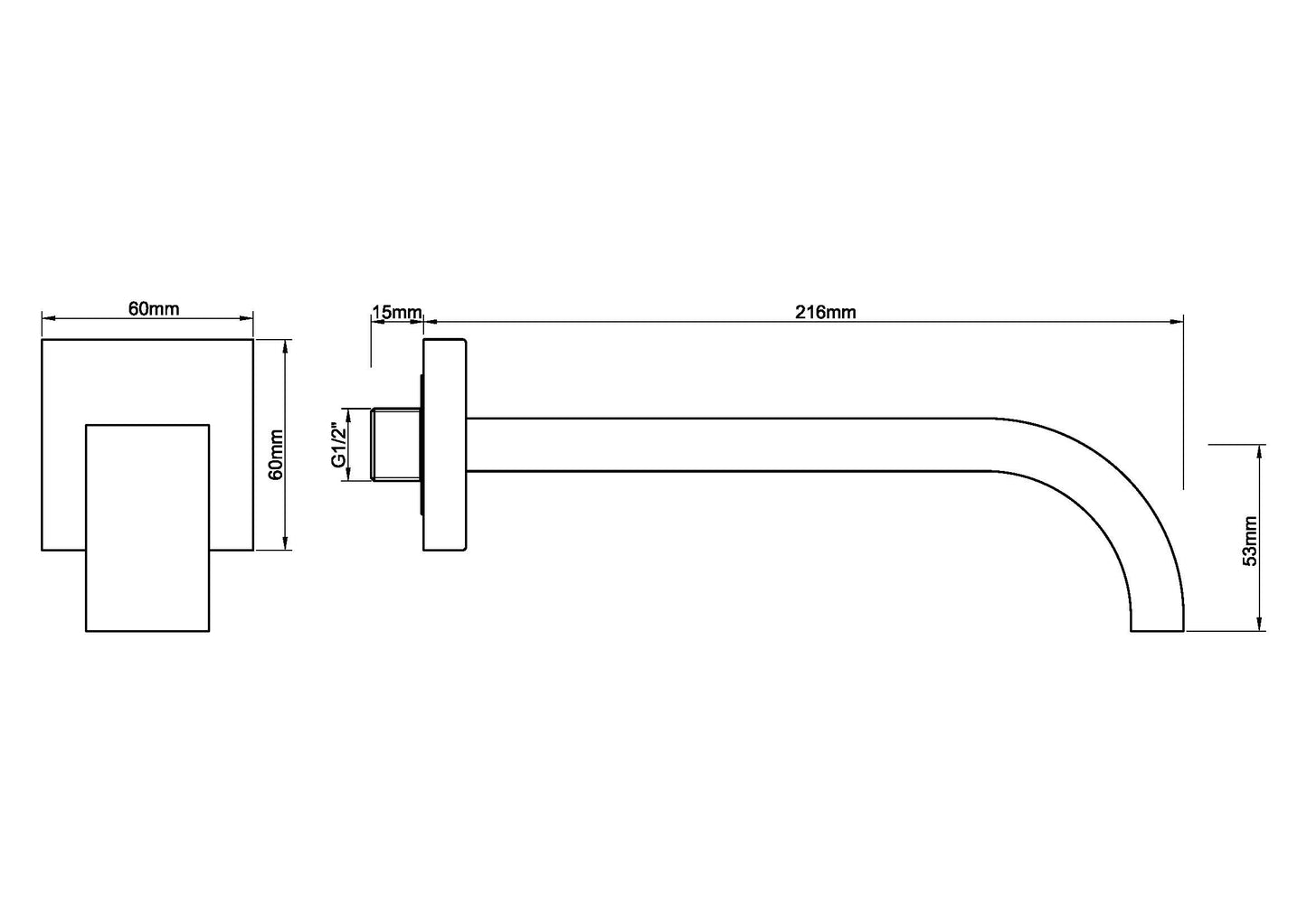 Wiesbaden inbouw-uitloop vierkant 22cm 1/2'' geborsteld staal